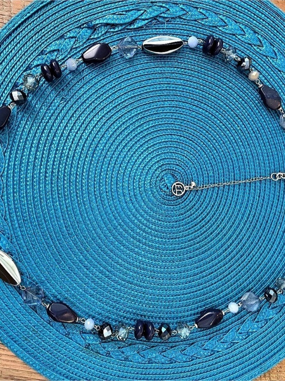E.L. Designs Beaded Statement Necklace in Blue & Black
